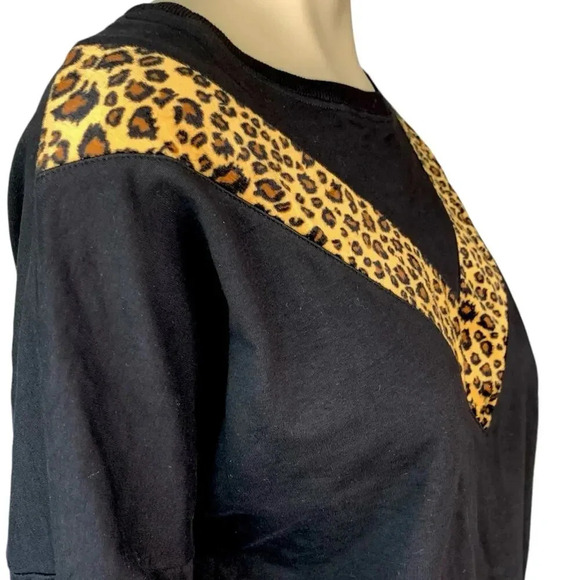 Molly Bracken Cotton Blend Sweater Velvet Animal Print Pullover Size M Black - Picture 9 of 14